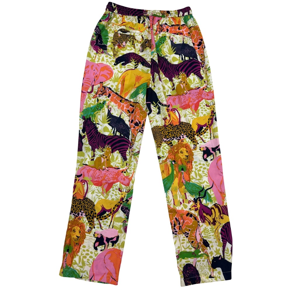 J.Crew Drapey Wide Leg Ratti Safari Animal Print Pants SZ 2 Tassel Drawstring - Picture 3 of 8